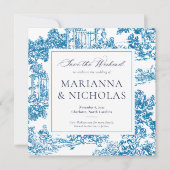 Blue Chinoiserie Style Wedding Save the Date (Vorderseite)