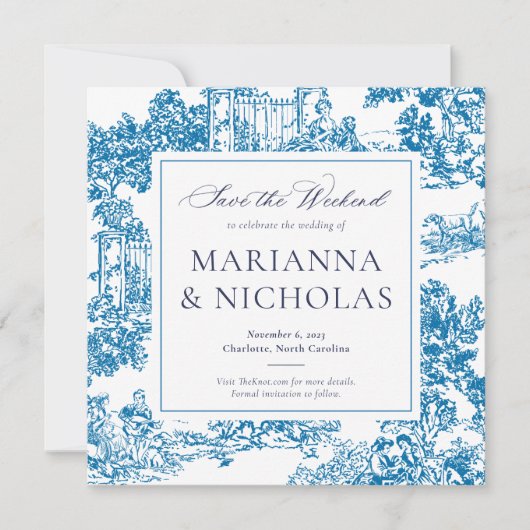 Blue Chinoiserie Style Wedding Save the Date (Vorderseite)