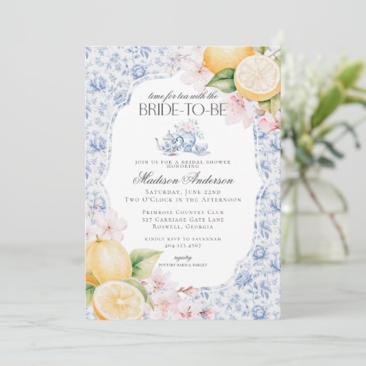 Blue Chinoiserie Teezeremonie Party Brautparty Einladung (Stehend Vorderseite)