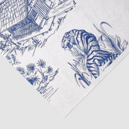 Blue Chinoiserie Tiger Blue Flow Decoute Seidenpapier (Ausschnitt)