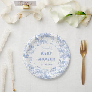 Blue Chinoiserie Toile de Jouy Baby Dusche Pappteller