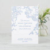 Blue Chinoiserie Toile de Jouy Wedding Einladung (Stehend Vorderseite)