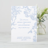 Blue Chinoiserie Toile de Jouy Wedding Einladung (Stehend Vorderseite)