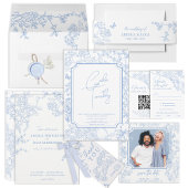 Blue Chinoiserie Toile de Jouy Wedding Einladung