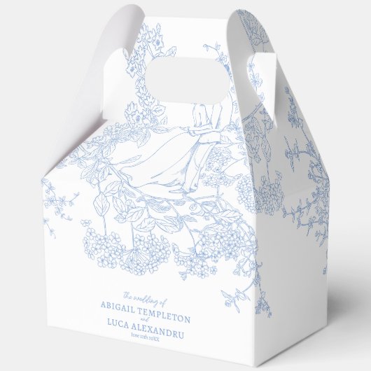 Blue Chinoiserie Toile de Jouy Wedding Geschenkschachtel (Vorderseite)