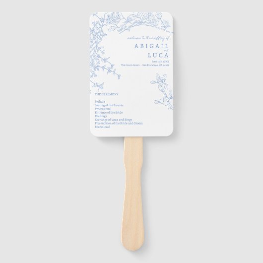 Blue Chinoiserie Toile de Jouy Wedding Programm Fächer (Vorderseite)