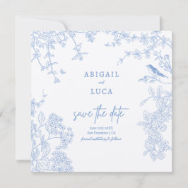 Blue Chinoiserie Toile de Jouy Wedding Rett Date Einladung