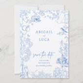 Blue Chinoiserie Toile de Jouy Wedding Rett Date Einladung (Vorderseite)