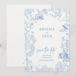 Blue Chinoiserie Toile de Jouy Wedding Rett Date Einladung