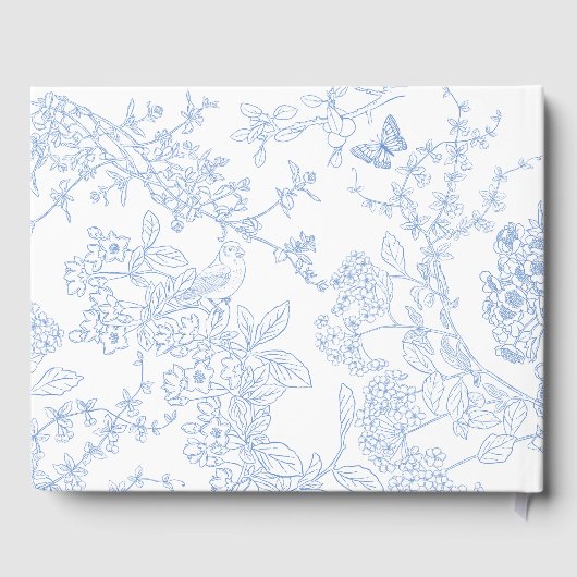 Blue Chinoiserie Toile de Jouy Wedding Rett Date Gästebuch (Rückseite)