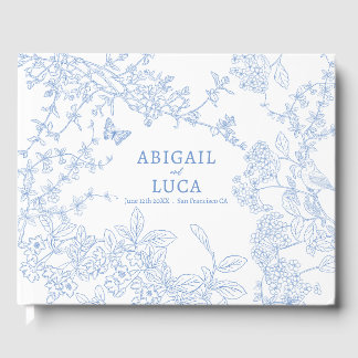 Blue Chinoiserie Toile de Jouy Wedding Rett Date Gästebuch
