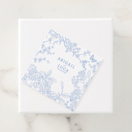 Blue Chinoiserie Toile de Jouy Wedding Rett Date Geschenkanhänger (Beispiel)