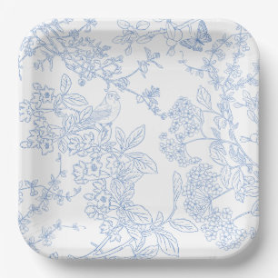 Blue Chinoiserie Toile de Jouy Wedding Rett Date Pappteller