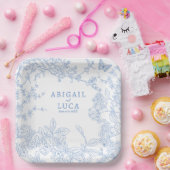 Blue Chinoiserie Toile de Jouy Wedding Rett Date Pappteller (Party)