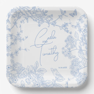 Blue Chinoiserie Toile de Jouy Wedding Rett Date Pappteller
