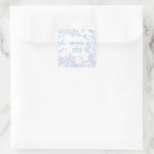 Blue Chinoiserie Toile de Jouy Wedding Rett Date Quadratischer Aufkleber (Tasche)