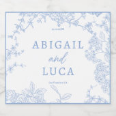 Blue Chinoiserie Toile de Jouy Wedding Rett Date Schaumweinetikett (Einzelnes Label)