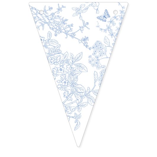 Blue Chinoiserie Toile de Jouy Wedding Rett Date Wimpelkette (Dritte Fahne)