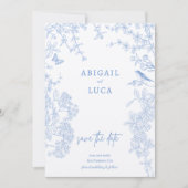 Blue Chinoiserie Toile de Jouy Wedding Rett Datum  Einladung (Vorderseite)