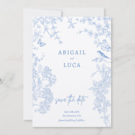 Blue Chinoiserie Toile de Jouy Wedding Rett Datum  Einladung