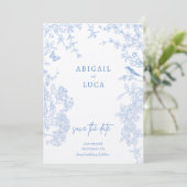 Blue Chinoiserie Toile de Jouy Wedding Rett Datum  Einladung (Stehend Vorderseite)