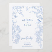 Blue Chinoiserie Toile de Jouy Wedding Rett Datum  Einladung (Vorne/Hinten)