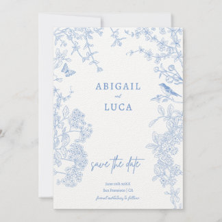 Blue Chinoiserie Toile de Jouy Wedding Rett Datum  Einladung