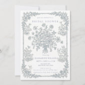 Blue Chinoiserie Toile Floral Bridal Shower Einladung (Vorderseite)