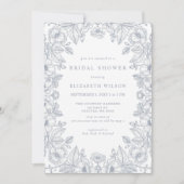 Blue Chinoiserie Toile Floral Bridal Shower Einladung (Vorderseite)