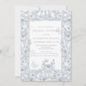 Blue Chinoiserie Toile Floral Bridal Shower Einladung (Vorderseite)