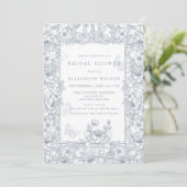 Blue Chinoiserie Toile Floral Bridal Shower Einladung (Stehend Vorderseite)