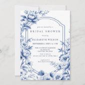 Blue Chinoiserie Toile Floral Bridal Shower Einladung (Vorderseite)