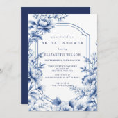 Blue Chinoiserie Toile Floral Bridal Shower Einladung (Vorne/Hinten)
