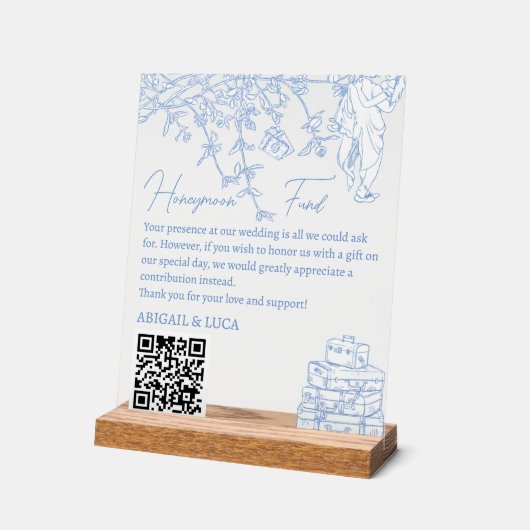 Blue Chinoiserie Toile Honeymoon Fond Gute Wünsche Acrylschild (Winkel)