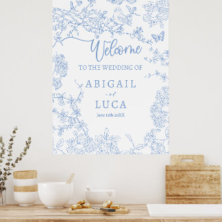 Blue Chinoiserie Toile Jouy Wedding Welcome Sign Poster
