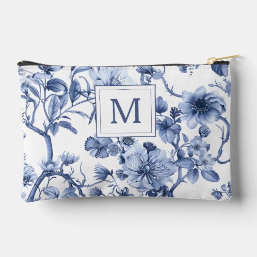 Blue Chinoiserie Toile Pattern Monogram  Zubehörtasche (Rückseite)