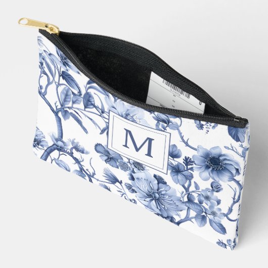 Blue Chinoiserie Toile Pattern Monogram  Zubehörtasche (Offen)
