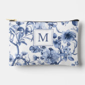 Blue Chinoiserie Toile Pattern Monogram  Zubehörtasche (Vorderseite)