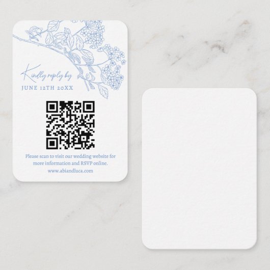 Blue Chinoiserie Toile Weddin Website UAWG QR-Code Begleitkarte (Vorne/Hinten)