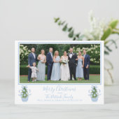 Blue Chinoiserie Tree Weihnachts-Fotokarte Einladung (Stehend Vorderseite)