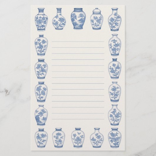 Blue Chinoiserie Vase Stationery – Elegant Lined  Briefpapier (Vorderseite)