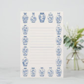 Blue Chinoiserie Vase Stationery – Elegant Lined  Briefpapier (Stehend Vorderseite)