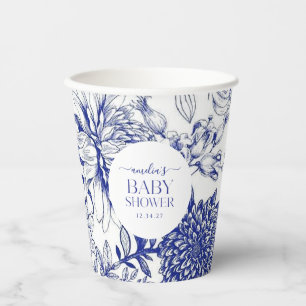 Blue Chinoiserie Viktorianisch Floral Baby Dusche Pappbecher
