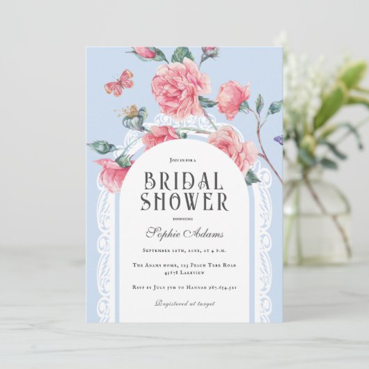 Blue Chinoiserie Viktorianisches Brautparty Einladung (Stehend Vorderseite)