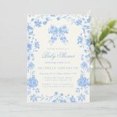 Blue Chinoiserie Vintag Floral Baby Shower Einladung (Stehend Vorderseite)