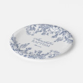 Blue Chinoiserie Vintag Floral Baptism Dessert Pappteller (Schrägansicht)