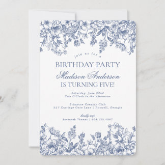 Blue Chinoiserie Vintag Floral Geburtstagsparty Einladung