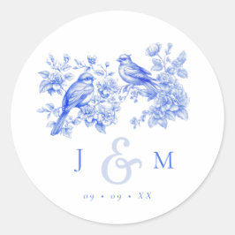 Blue Chinoiserie Vintag Love Birds Hochzeit Runder Aufkleber