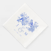Blue Chinoiserie Vintag Love Birds Hochzeit Serviette (Ecke)