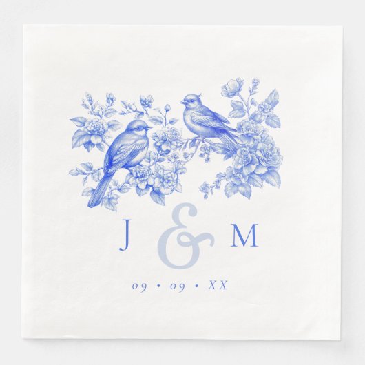 Blue Chinoiserie Vintag Love Birds Hochzeit Serviette (Vorderseite)